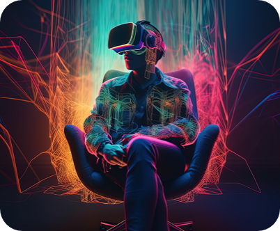 simulation graphic of person interacting with mixed-reality headset